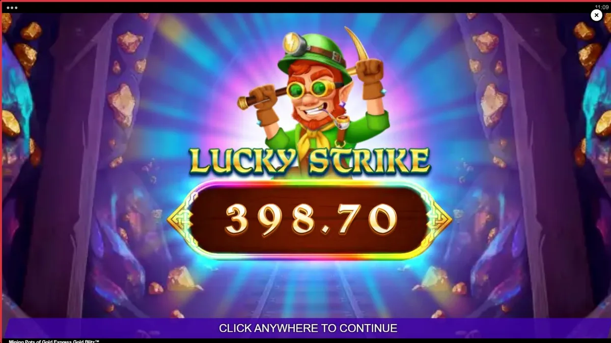 Lucky Lad Flynn berdiri di depan tambang emas dalam permainan slot Mining Pots of Gold Express Gold Blitz